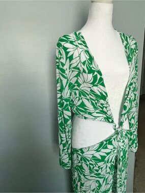 Shade & Shore Green and White Leaf-Print Dress SZ Large
